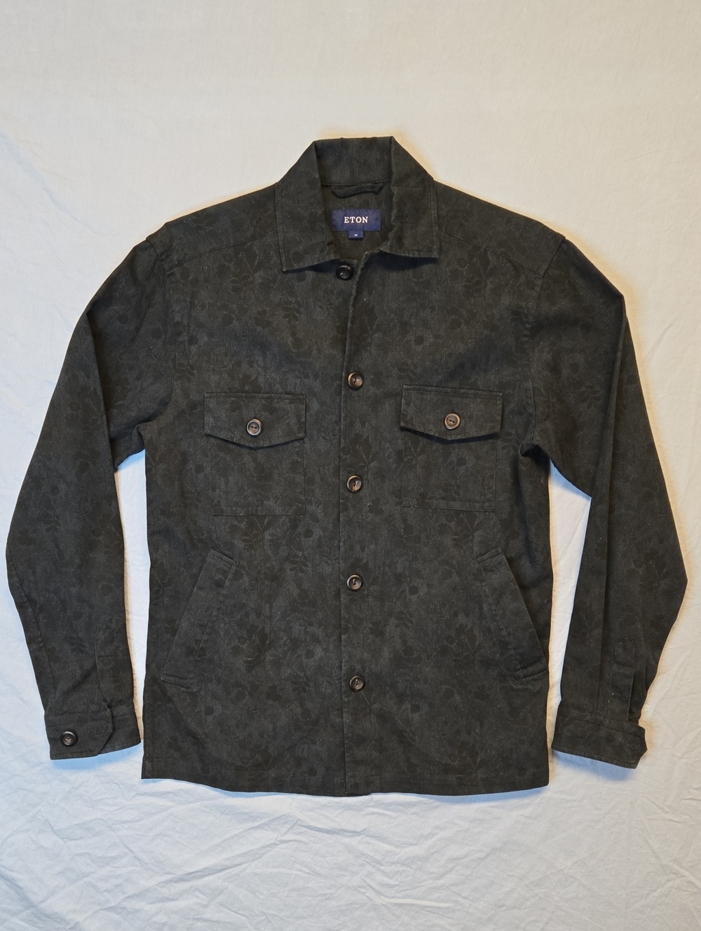 Eton Jacquard Navy Blue Floral Button Down Long Sleeve Over Shirt